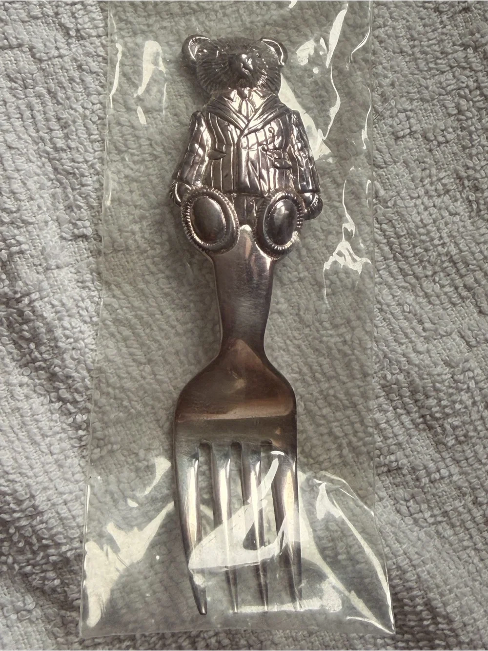 Ralph Lauren Silver plated 2 Piece Baby Set. Teddy Bear Carved. BRAND NEW.